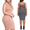 Sexy Women Large Size Knitted Slip Dress V Neck Sleeveless Solid Slim Bodycon Plus Size Knitting Dress Grey/Pink