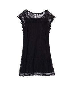 Summer Women Lace Dress Sleeveless O Neck Tassel Casual Mini Dress Straight Sundress Shift Dress White/Black