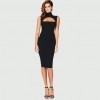 Sexy Hot Women Midi Tank Dress Solid Cut Out Front High Cowl Neck Sleeveless Bandage Bodycon Nightclub One-Piece