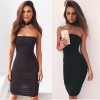 Sexy Women Off Shoulder Sleeveless Mini Bodycon Dress Slash Neck Strapless Basic Party Slim Dress Black/White