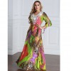 Women Plus Size Muslim Dress Colorful Crochet Lace V Neck High Waist Tied Belt Long Gown Islamic Robe