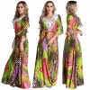 Women Plus Size Muslim Dress Colorful Crochet Lace V Neck High Waist Tied Belt Long Gown Islamic Robe