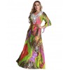 Women Plus Size Muslim Dress Colorful Crochet Lace V Neck High Waist Tied Belt Long Gown Islamic Robe