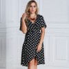 Women Polka Dot Chiffon Dress Deep V Neck Short Sleeves Cross Overlap Vintage Dress Plus Size Black