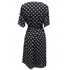 Women Polka Dot Chiffon Dress Deep V Neck Short Sleeves Cross Overlap Vintage Dress Plus Size Black