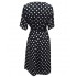 Women Polka Dot Chiffon Dress Deep V Neck Short Sleeves Cross Overlap Vintage Dress Plus Size Black