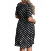 Women Polka Dot Chiffon Dress Deep V Neck Short Sleeves Cross Overlap Vintage Dress Plus Size Black