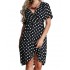 Women Polka Dot Chiffon Dress Deep V Neck Short Sleeves Cross Overlap Vintage Dress Plus Size Black