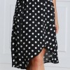 Women Polka Dot Chiffon Dress Deep V Neck Short Sleeves Cross Overlap Vintage Dress Plus Size Black