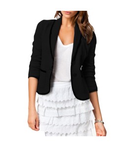 New Stylish Women Ladies Casual Suit Long Sleeve Button Jacket Short Slim Blazer Coat Black