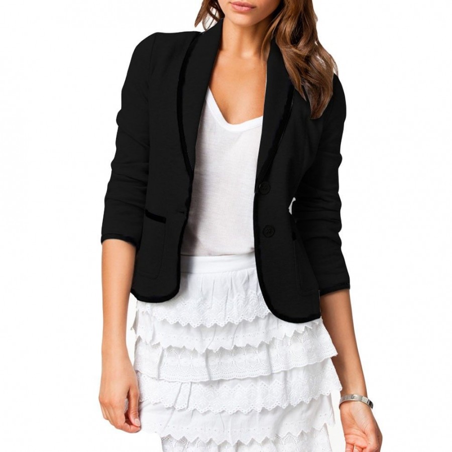 New Stylish Women Ladies Casual Suit Long Sleeve Button Jacket Short Slim Blazer Coat Black