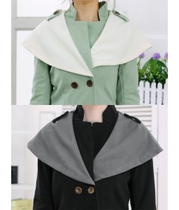 Autumn Winter Fashion Women Coat Contrast Big Lapel Double Breasted Epaulette Outerwear Black