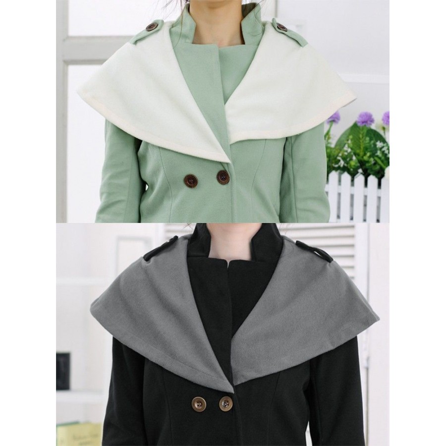 Autumn Winter Fashion Women Coat Contrast Big Lapel Double Breasted Epaulette Outerwear Black