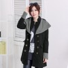 Autumn Winter Fashion Women Coat Contrast Big Lapel Double Breasted Epaulette Outerwear Black