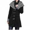 Autumn Winter Fashion Women Coat Contrast Big Lapel Double Breasted Epaulette Outerwear Black