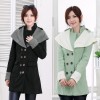 Autumn Winter Fashion Women Coat Contrast Big Lapel Double Breasted Epaulette Outerwear Black