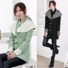 Autumn Winter Fashion Women Coat Contrast Big Lapel Double Breasted Epaulette Outerwear Black