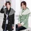 Autumn Winter Fashion Women Coat Contrast Big Lapel Double Breasted Epaulette Outerwear Black