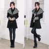 Autumn Winter Fashion Women Coat Contrast Big Lapel Double Breasted Epaulette Outerwear Black