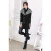 Autumn Winter Fashion Women Coat Contrast Big Lapel Double Breasted Epaulette Outerwear Black