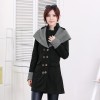 Autumn Winter Fashion Women Coat Contrast Big Lapel Double Breasted Epaulette Outerwear Black