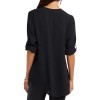 New Women Chiffon Blouse Plus Size V-neck Roll Up Sleeve Zipper Tunic Tops Summer Casual Loose Shirt