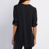 New Women Chiffon Blouse Plus Size V-neck Roll Up Sleeve Zipper Tunic Tops Summer Casual Loose Shirt