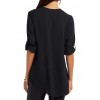 New Women Chiffon Blouse Plus Size V-neck Roll Up Sleeve Zipper Tunic Tops Summer Casual Loose Shirt