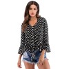 New Sexy Women Blouse Polka Dot Deep V Neck Flare Long Sleeve Bandage Short Style Casual Crop Top