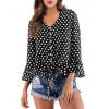 New Sexy Women Blouse Polka Dot Deep V Neck Flare Long Sleeve Bandage Short Style Casual Crop Top