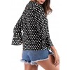 New Sexy Women Blouse Polka Dot Deep V Neck Flare Long Sleeve Bandage Short Style Casual Crop Top