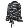 New Sexy Women Blouse Polka Dot Deep V Neck Flare Long Sleeve Bandage Short Style Casual Crop Top