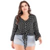 New Sexy Women Blouse Polka Dot Deep V Neck Flare Long Sleeve Bandage Short Style Casual Crop Top