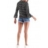 New Sexy Women Blouse Polka Dot Deep V Neck Flare Long Sleeve Bandage Short Style Casual Crop Top