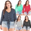 New Sexy Women Blouse Polka Dot Deep V Neck Flare Long Sleeve Bandage Short Style Casual Crop Top