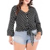 New Sexy Women Blouse Polka Dot Deep V Neck Flare Long Sleeve Bandage Short Style Casual Crop Top