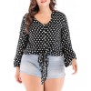 New Sexy Women Blouse Polka Dot Deep V Neck Flare Long Sleeve Bandage Short Style Casual Crop Top