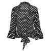 New Sexy Women Blouse Polka Dot Deep V Neck Flare Long Sleeve Bandage Short Style Casual Crop Top