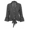 New Sexy Women Blouse Polka Dot Deep V Neck Flare Long Sleeve Bandage Short Style Casual Crop Top