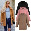 Women Faux Fur Coat Fluffy Solid Turn Down Collar Long Sleeve Zipper Pockets Casual Outerwear Jacekt