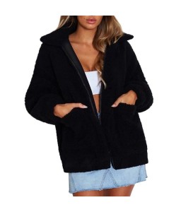 Winter Women Faux Fur Coat Solid Color