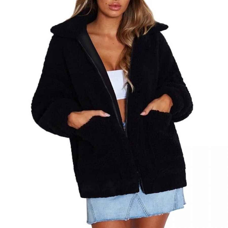 Winter Women Faux Fur Coat Solid Color