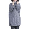 Striped Hooded Jacket Front Buttons Long Sleeve Asymmetric Hem Spring Loose Coat Outerwear