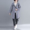 Striped Hooded Jacket Front Buttons Long Sleeve Asymmetric Hem Spring Loose Coat Outerwear