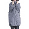 Striped Hooded Jacket Front Buttons Long Sleeve Asymmetric Hem Spring Loose Coat Outerwear