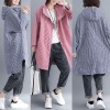 Striped Hooded Jacket Front Buttons Long Sleeve Asymmetric Hem Spring Loose Coat Outerwear