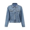 New Fashion Women Denim Jackets Beads Button Long Sleeve Slim Streetwear Jeans Coat Sprint Outfit Blue