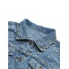 New Fashion Women Denim Jackets Beads Button Long Sleeve Slim Streetwear Jeans Coat Sprint Outfit Blue