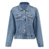 New Fashion Women Denim Jackets Beads Button Long Sleeve Slim Streetwear Jeans Coat Sprint Outfit Blue