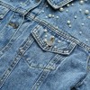 New Fashion Women Denim Jackets Beads Button Long Sleeve Slim Streetwear Jeans Coat Sprint Outfit Blue